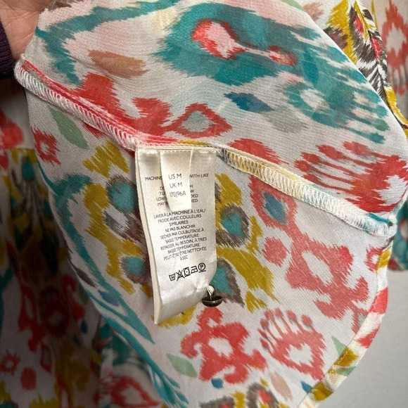 Anthropologie Maureen Babydoll Tunic Blouse Sheer Multicolor Floral Paisley M - Picture 8 of 16